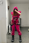 Windowsen shoulder -length sleeveless hoodie PS23T001 rose red